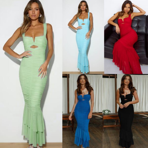 Fashion Suspenders Backless Tight Dress